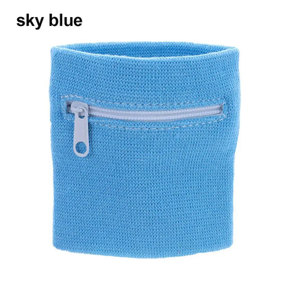 Sports Wristband with Zipper Pocket - Unisex Cotton Wrist Protection for Gym, Running & Cycling