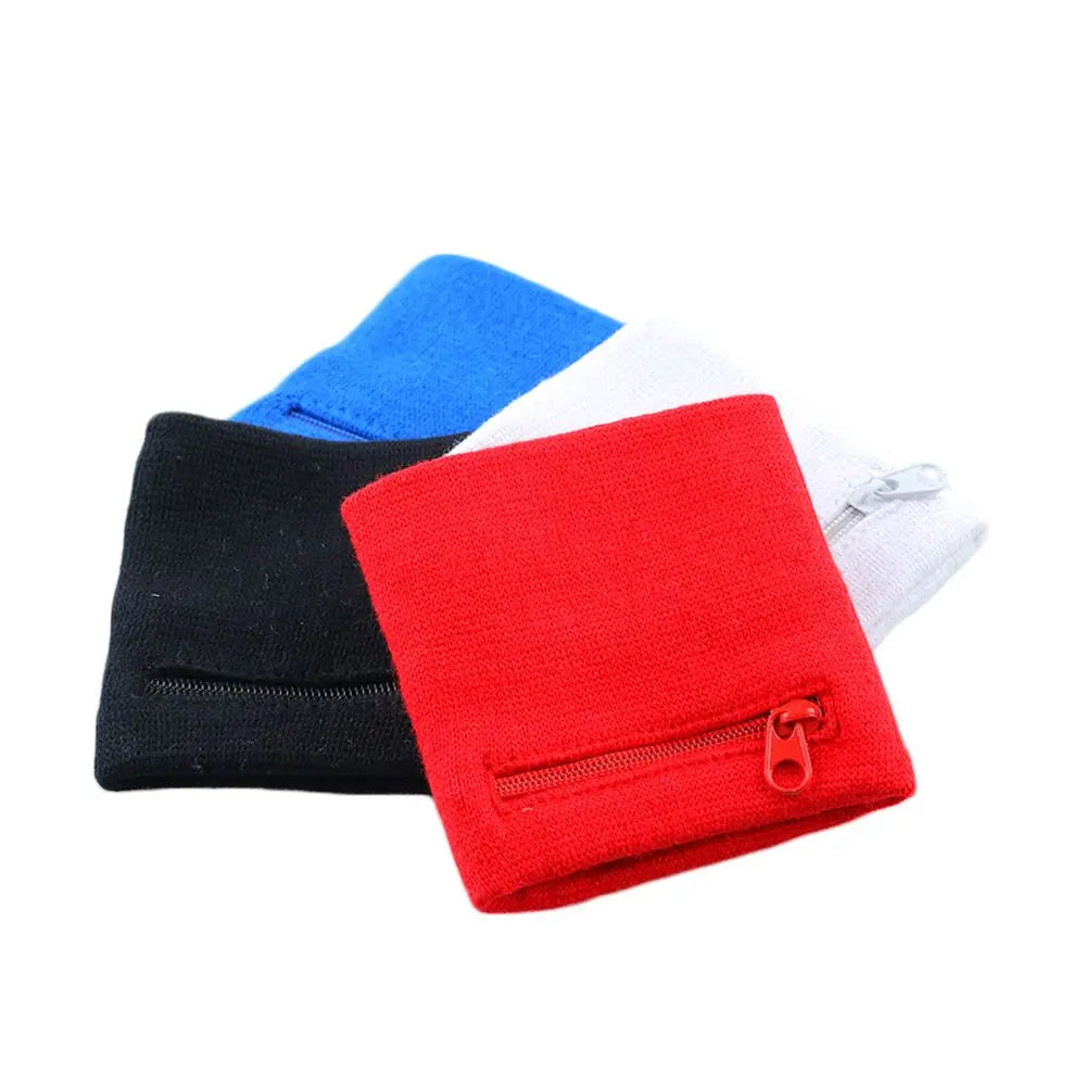 Sports Wristband with Zipper Pocket - Unisex Cotton Wrist Protection for Gym, Running & Cycling
