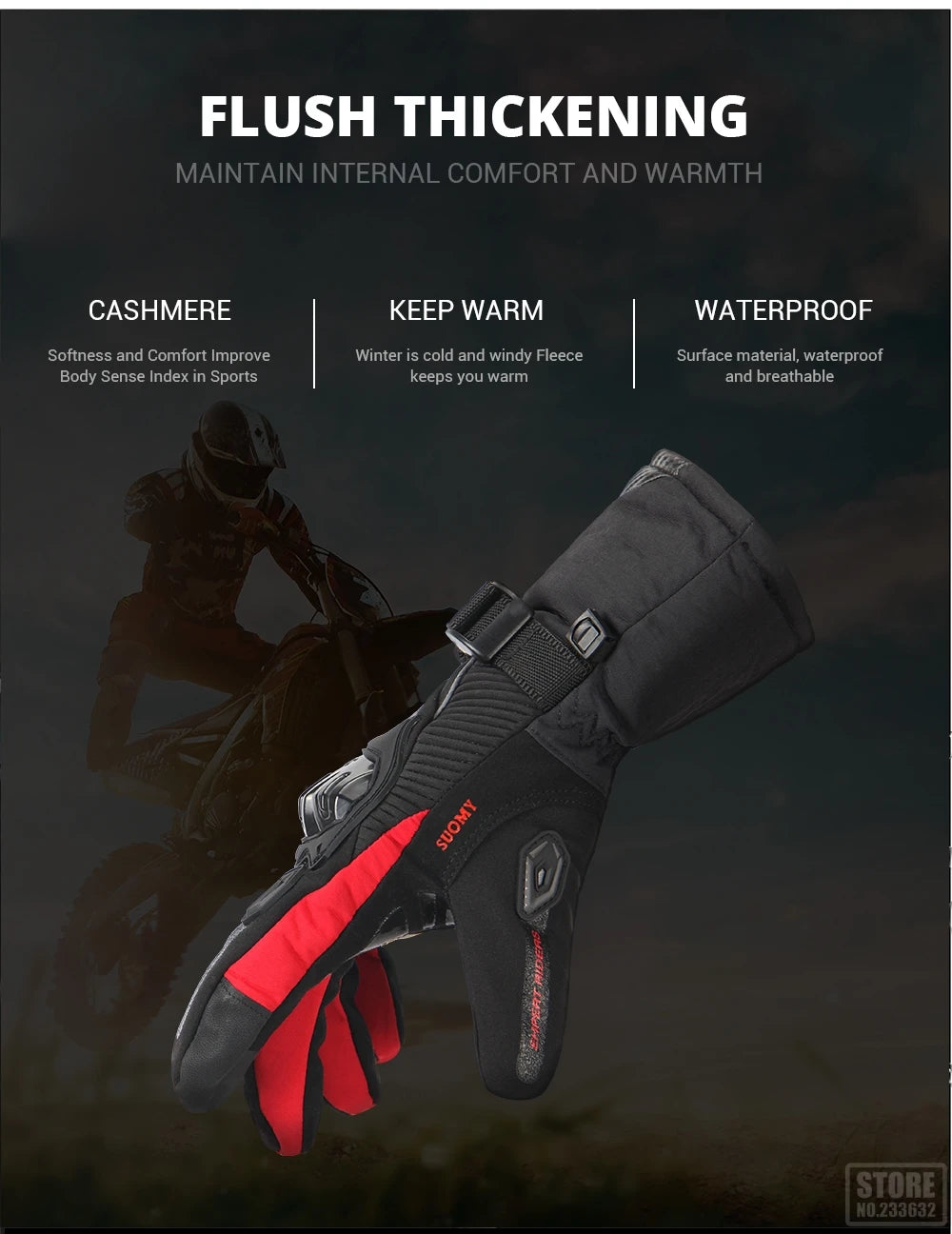 Winter Motorcycle Gloves - Windproof Waterproof Touch Screen Motocross Riding Gloves for Men