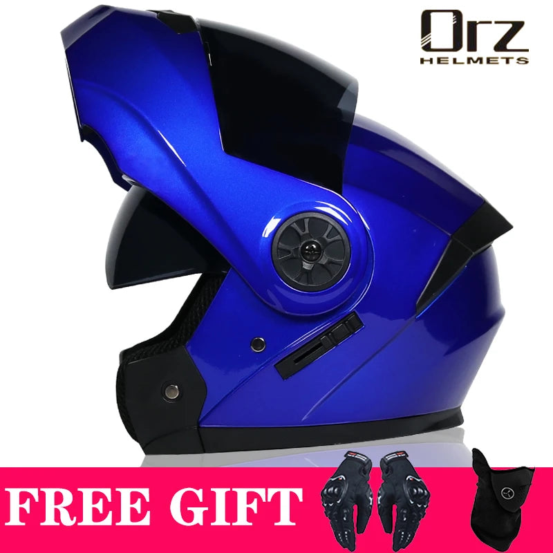 DOT Approved Modular Flip-Up Motorcycle Helmet - Voyage Racing Dual Lens with Interior Visor - ORZ-161