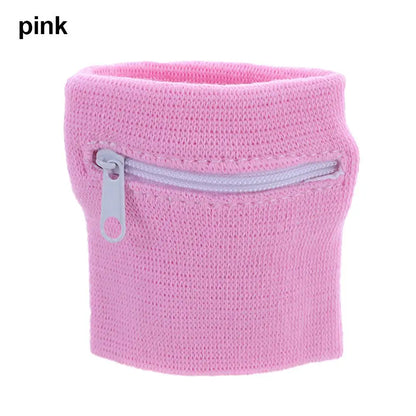 Sports Wristband with Zipper Pocket - Unisex Cotton Wrist Protection for Gym, Running & Cycling