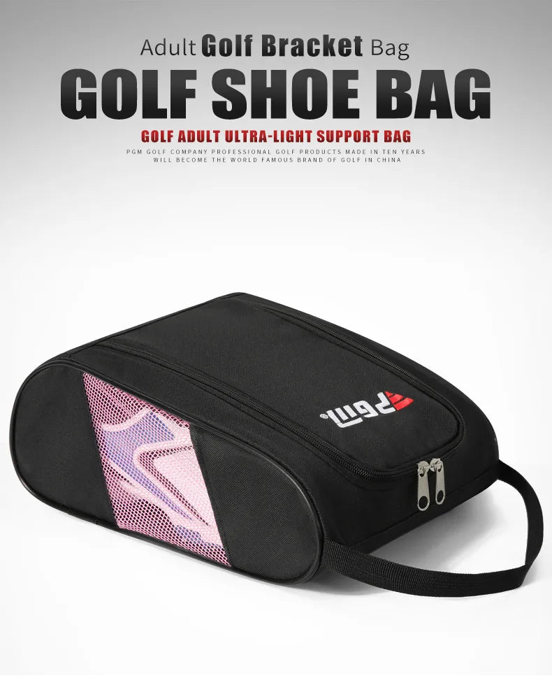 PGM Golf Shoe Bag - Portable Nylon Carrier with Ball Holder | Lightweight Breathable Sports Pouch