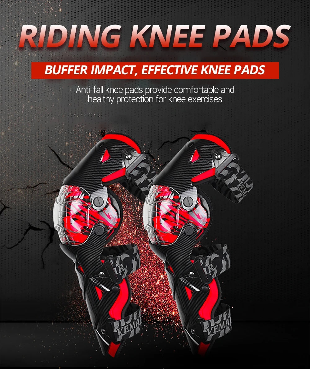 Red Motorcycle Knee Pads - Motocross Safety Protection Guards