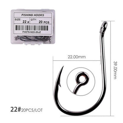Japan Circle Eye Carp Fishing Hooks - Single Jig Hook Tackle (Size 2-22) - 50pcs/20pcs per Box