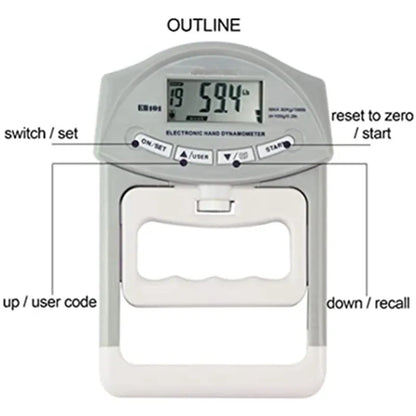 Digital Hand Dynamometer - Electronic Grip Strength Meter 90kg/200lbs Capacity for Athletic Performance Testing