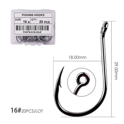 Japan Circle Eye Carp Fishing Hooks - Single Jig Hook Tackle (Size 2-22) - 50pcs/20pcs per Box