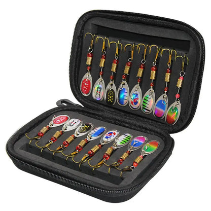 Premium Metal Spoon Spinner Fishing Lures - 16-Piece Complete Set with Spoonbaits, Crankbaits & Wobblers for Pike Fishing - Artificial Bait Kit