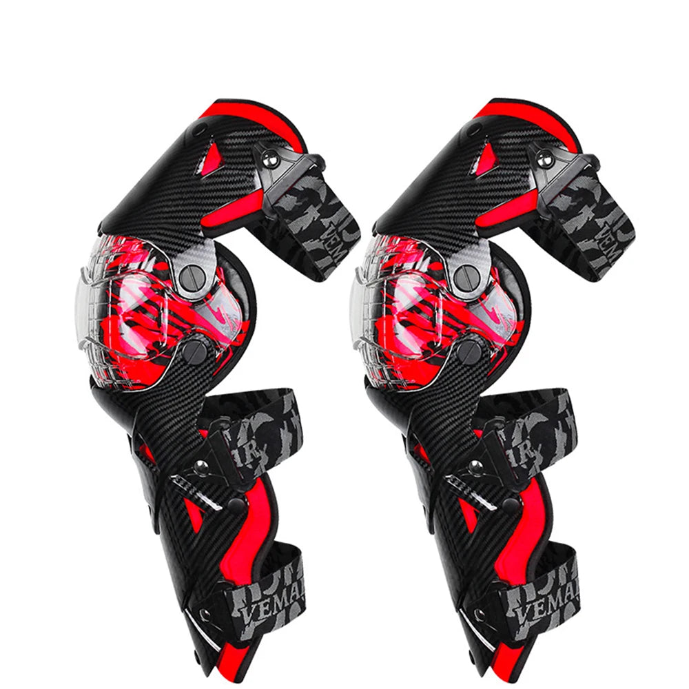 Red Motorcycle Knee Pads - Motocross Safety Protection Guards