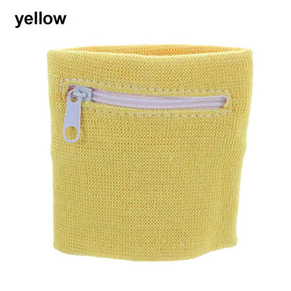 Sports Wristband with Zipper Pocket - Unisex Cotton Wrist Protection for Gym, Running & Cycling