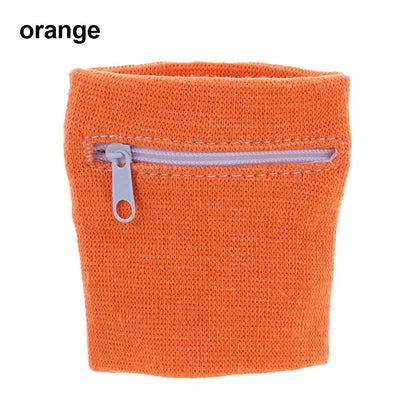 Sports Wristband with Zipper Pocket - Unisex Cotton Wrist Protection for Gym, Running & Cycling