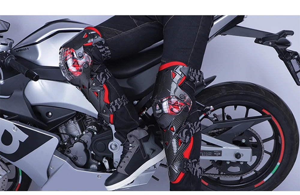 Red Motorcycle Knee Pads - Motocross Safety Protection Guards