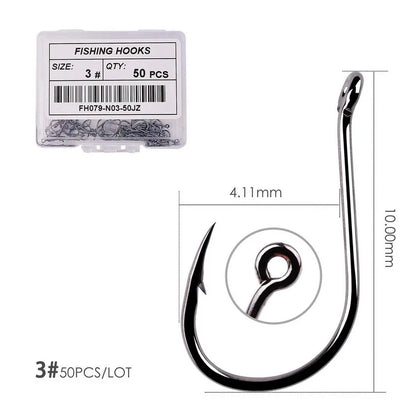 Japan Circle Eye Carp Fishing Hooks - Single Jig Hook Tackle (Size 2-22) - 50pcs/20pcs per Box
