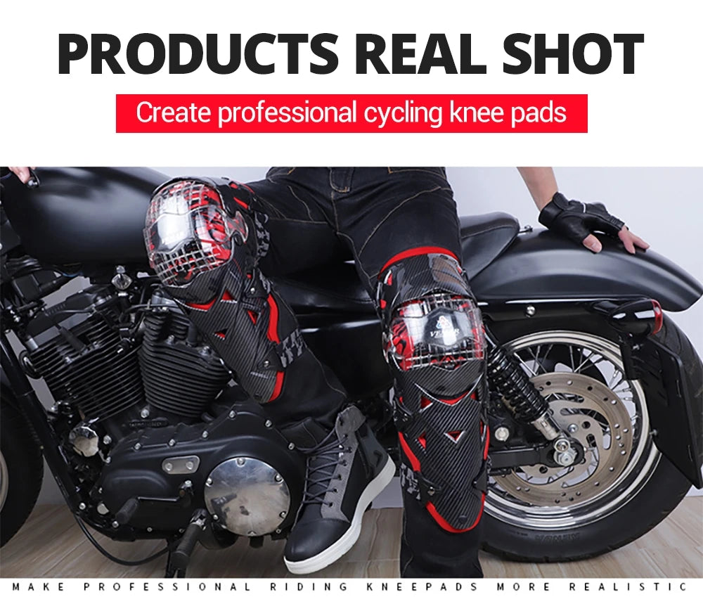 Red Motorcycle Knee Pads - Motocross Safety Protection Guards