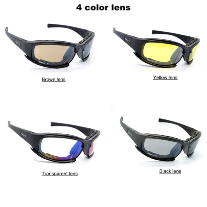 Tactical Polarized Sports Sunglasses - 4 Interchangeable Lenses Set with Original Box - Men's Shooting & Hiking Eyewear