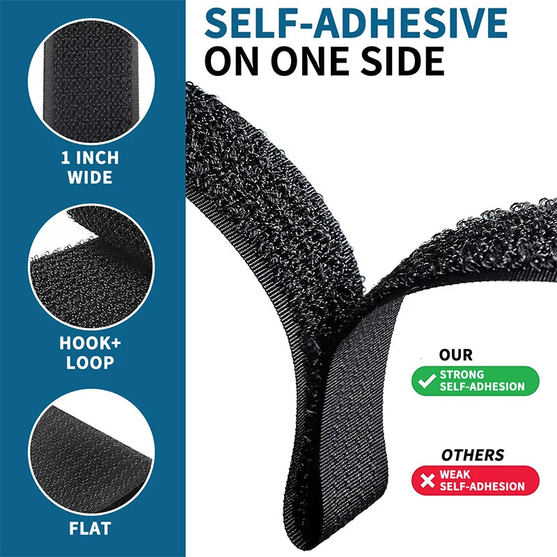 2M Cut-to-Length Reusable Nylon Cable Organizer Strap - Self-Adhesive Hook and Loop Fastening Tape with Buckle for Storage and Securing