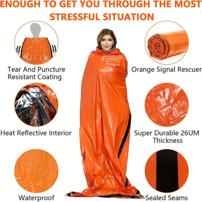 Emergency Survival Sleeping Bag - Waterproof Portable Thermal Mylar Blanket for Outdoor Camping & First Aid Rescue Kit