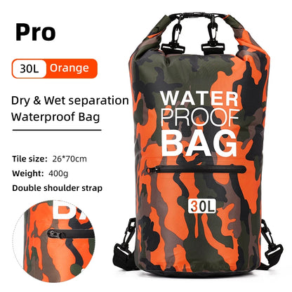 Waterproof Dry Bag Backpack - 30L/15L with Wet Separation Pocket for Kayaking, Boating, Swimming & Outdoor Sports