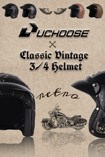 Retro Open Face 3/4 Motorcycle Helmet - Classic PU Leather Chopper & Bicycle Helmet (Vintage Style)