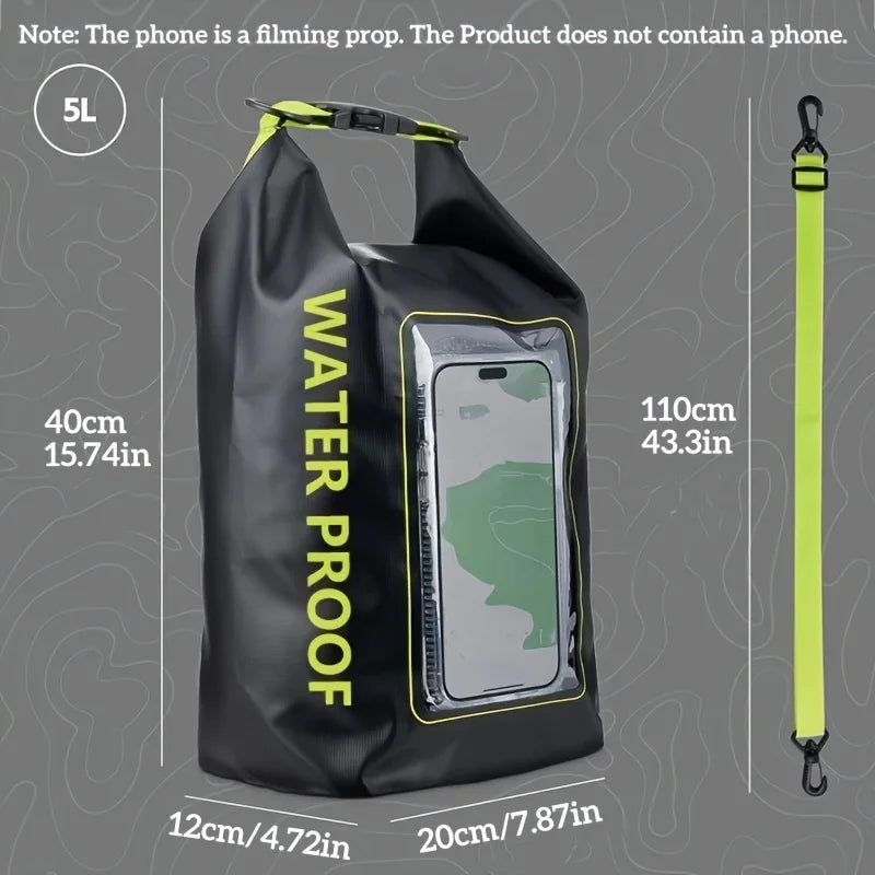 Waterproof PVC Outdoor Dry Bag - 5L & 2L Capacity - Multi-Sport Floating Bag for Swimming, Diving, Kayaking, Rafting & Beach Activities - Crossbody Shoulder Travel Bag for Surfing