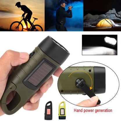 Solar Hand Crank LED Flashlight - Portable Emergency Lantern with Dynamo Power for Outdoor Camping, Hiking & Long-Range Illumination