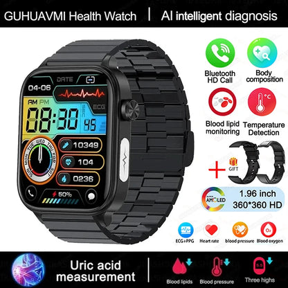 Advanced Health Monitoring Smart Watch - ECG+PPG, Blood Pressure, Heart Rate, 1.96" AMOLED Display, 100+ Sports Modes (Men & Women)