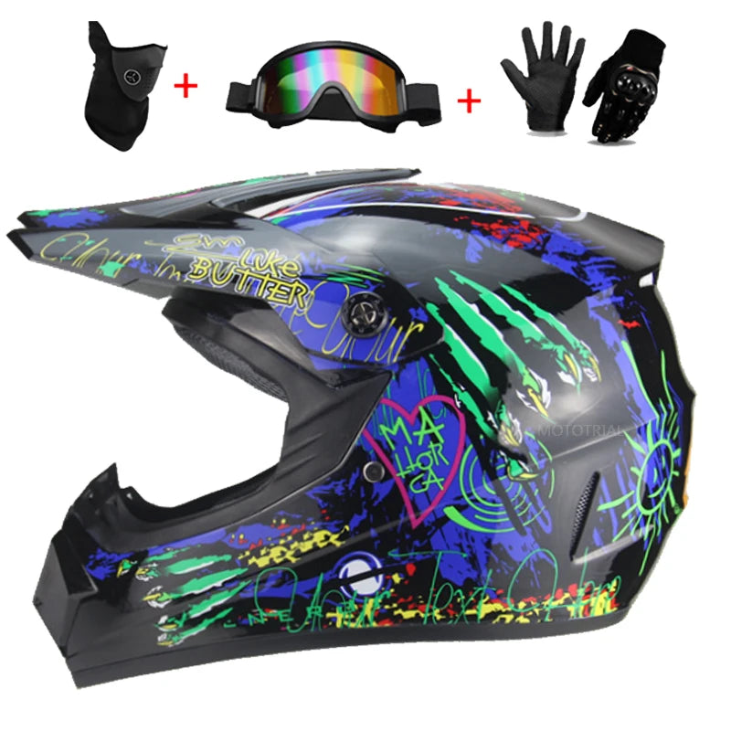 Youth Motocross Full Face Helmet - Kids Off-Road Safety Helmet with DOT Protection