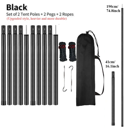 Set of 2 Tent Poles Adjustable Tarp Poles Steel Rods for Sun Shelter Tarp Canopy Camping Replacement With Pegs & Ropes