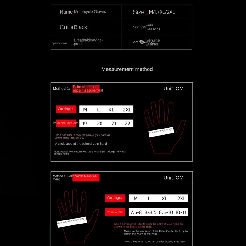 Full Finger Motorcycle Gloves - Breathable Leather Carbon Fiber - Men & Women - All Season Motorbike Motorcross Cycling Gloves