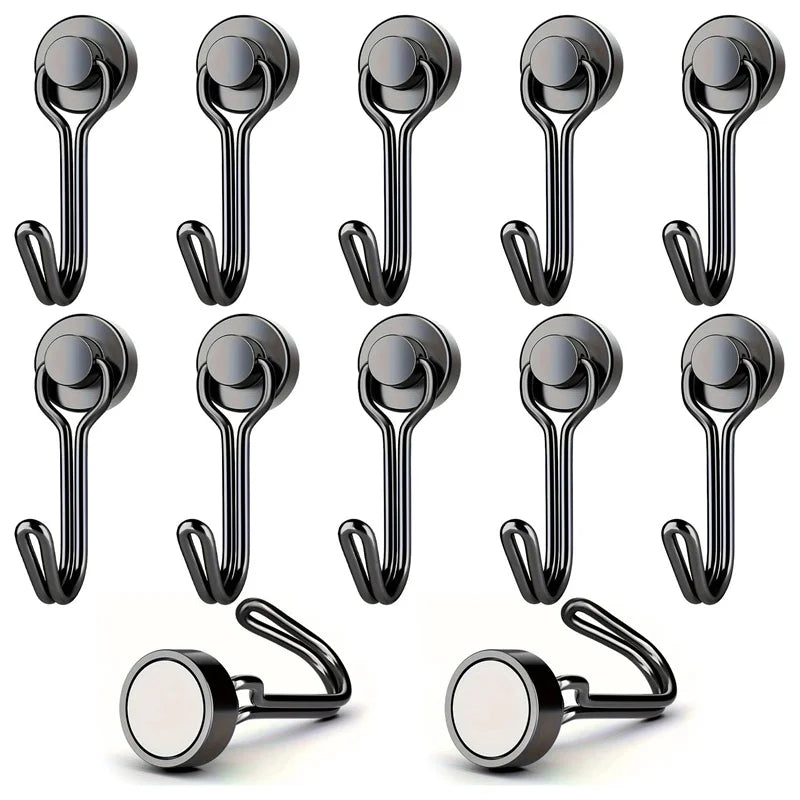 Heavy Duty Neodymium Magnetic Hooks - Extra Strong Magnets for Camping, Garage & Outdoor Storage (10-30 lbs, 3-20 Pack)