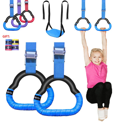 Kids Gymnastics Rings - Non-Slip Adjustable Straps, Pull-Up Workout & Swing Fitness Equipment
