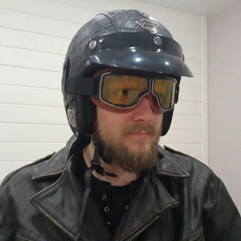 Retro Motorcycle Goggles - Windproof Folding Helmet Sunglasses with Leather Trim