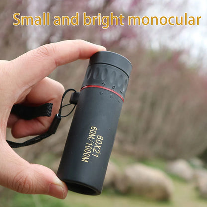 60x21 BAK4 Zoom Monocular Binoculars with Wrist Strap - Mini Portable Telescope for Outdoor Camping & Hunting