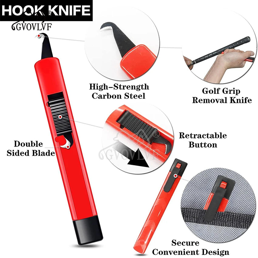 Golf Re-Gripping Hook Knife - Retractable Carbon Steel Blade Tool for Club Grip Replacement