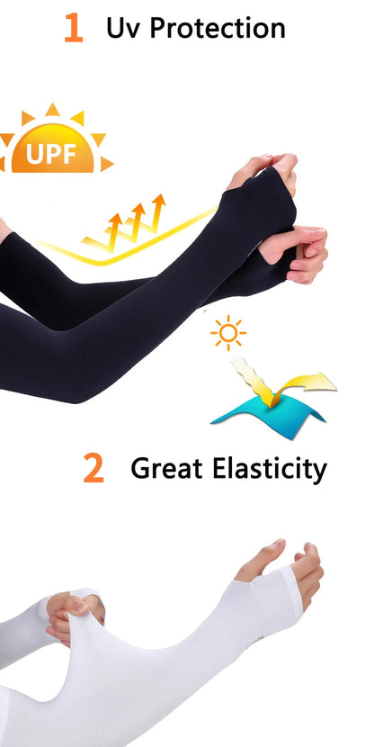 Premium Anti-UV Arm Covers - Unisex Ice Silk Cooling Sleeves with Fingerless Design for Cycling, Driving & Summer Sports