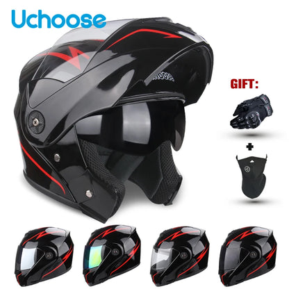 DOT Certified Modular Flip-Up Motorcycle Helmet - Dual Visor Cross-Country Safety Helmet - Unisex