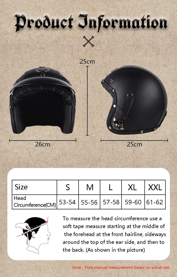 Retro Open Face 3/4 Motorcycle Helmet - Classic PU Leather Chopper & Bicycle Helmet (Vintage Style)