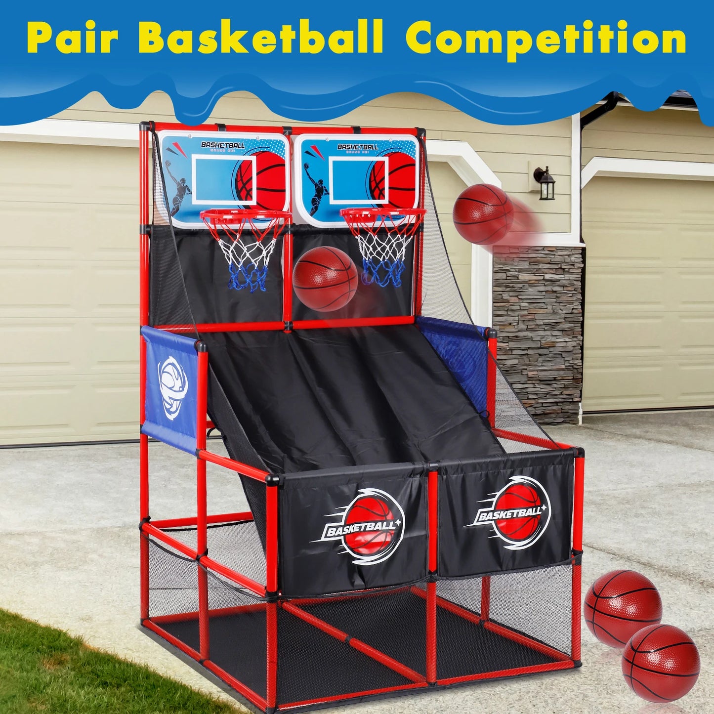 Indoor/Outdoor Arcade Basketball Game Set - Complete with Hoop and Balls for Kids Competition