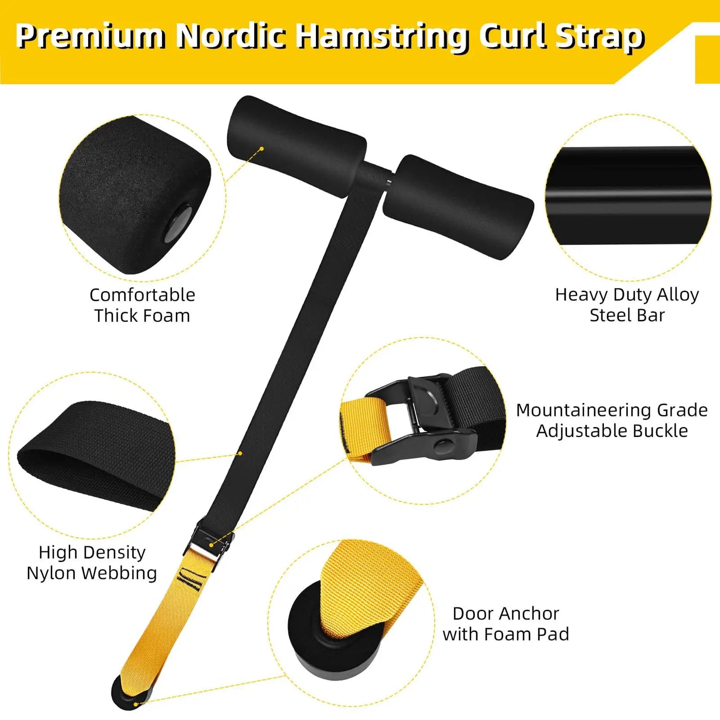 Nordic Hamstring Curl Strap, Suitable for Leg, Abdomen, and Back Training, Portable, Sports Fitness Accessories