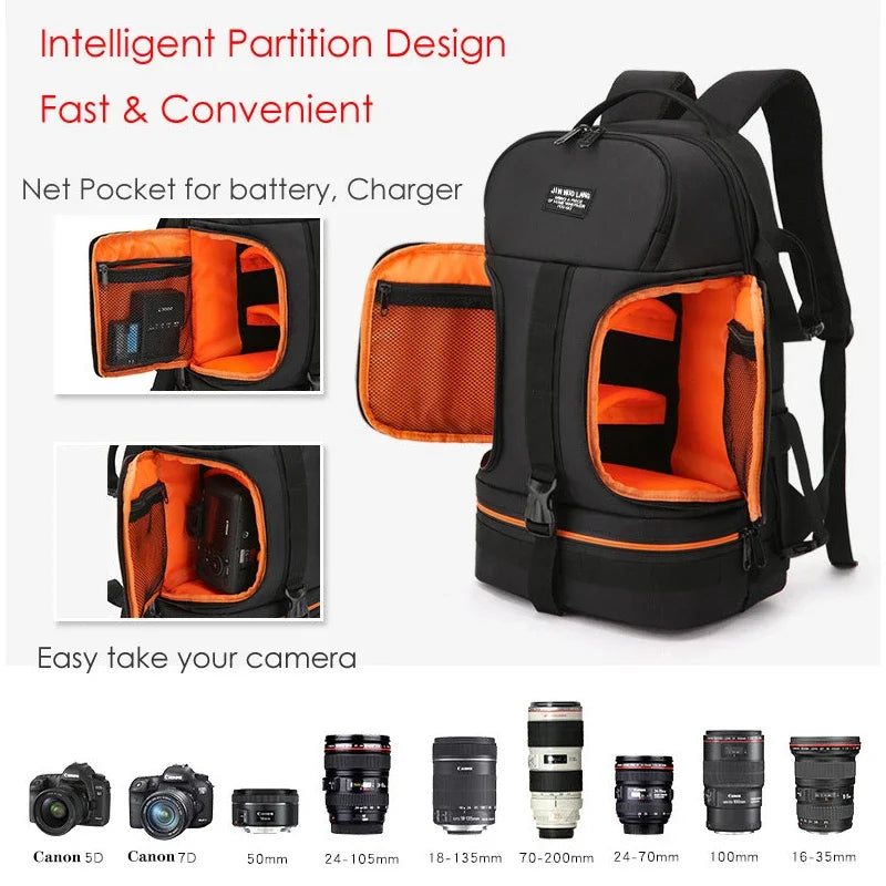 Large Capacity Camera Backpack - Waterproof Oxford DSLR Bag with 15.6" Laptop Compartment
