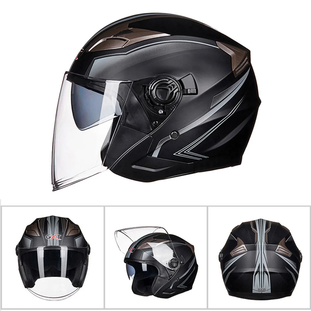 Half Face Motorcycle Helmet - Double Lens, Four Season, Unisex Street Fashion Safety Helmet