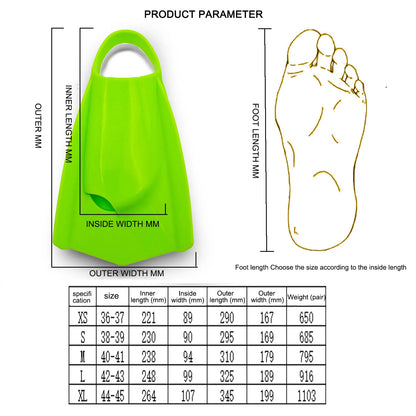 Professional Silicone Short Fins for Swimming & Diving - Training Flippers for Snorkeling & Free Diving