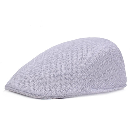 Breathable Mesh Beret Cap - Adjustable Newsboy Style Flat Hat for Men & Women - Summer Casual