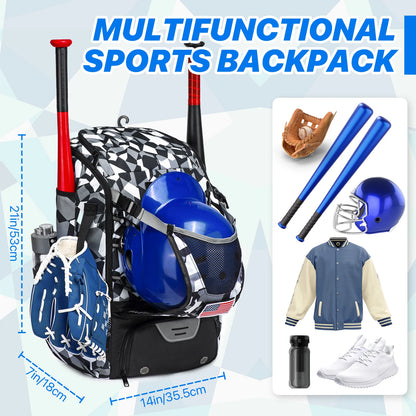 Youth Baseball Softball Backpack - Large Capacity Equipment Bag with Shoe Compartment