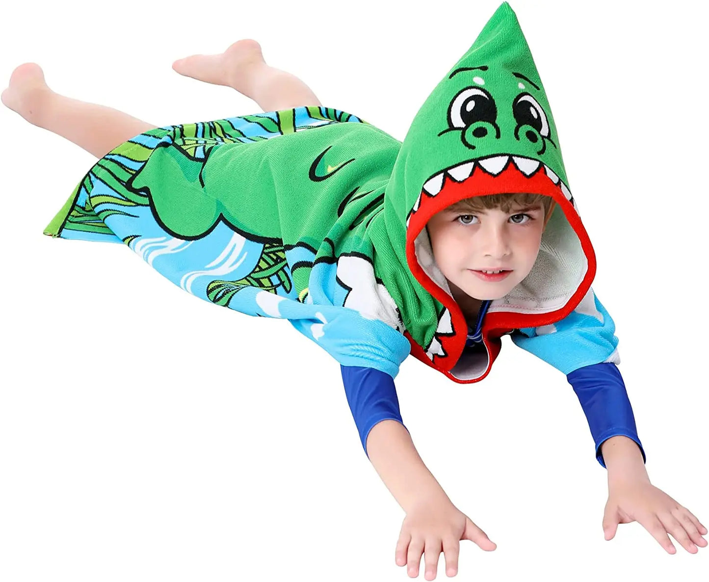 Kids Hooded Beach Towel Poncho with Cartoon Animal Design - Soft Microfiber for Swimming & Water Sports (Ages 3-8)