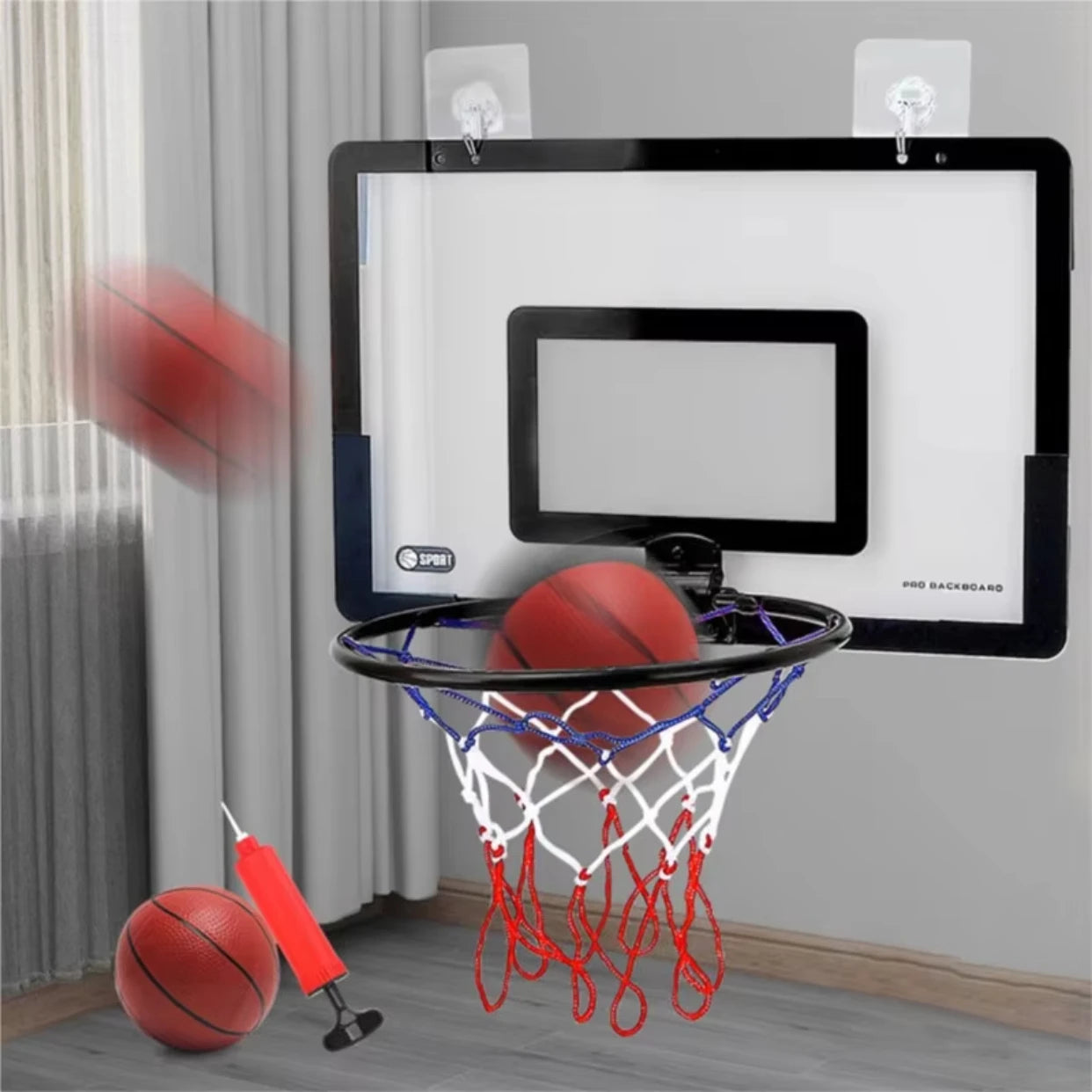 Kids Indoor Basketball Hoop Set - Foldable Over-Door Mini Basketball Game