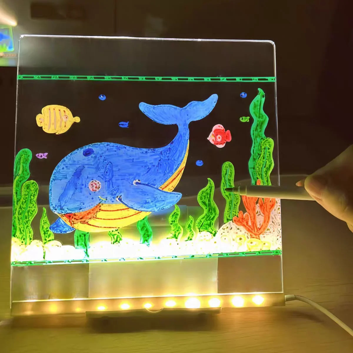 LED Acrylic Drawing Board - Rewritable Children's Message Lamp with 7 Colorful Pens