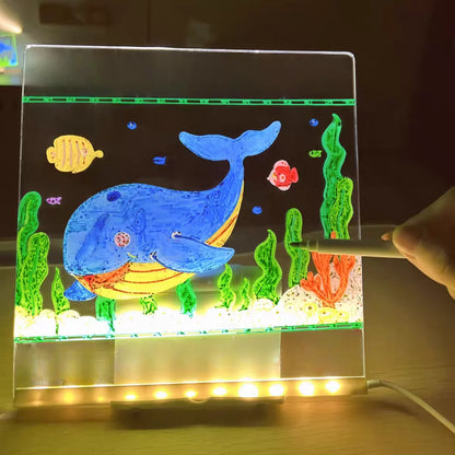 LED Acrylic Drawing Board - Rewritable Children's Message Lamp with 7 Colorful Pens