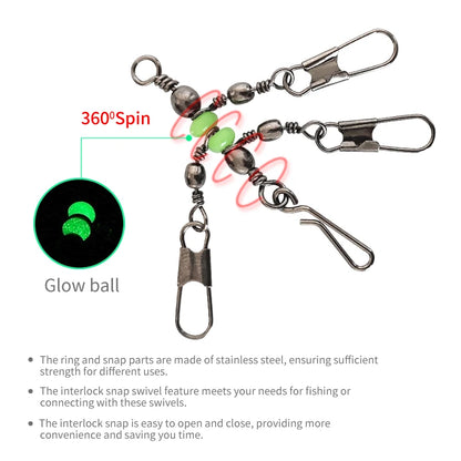 Premium Fishing Swivel Connector Set - Size 8# 10# with Bearing Rolling Swivel & Interlock Snap