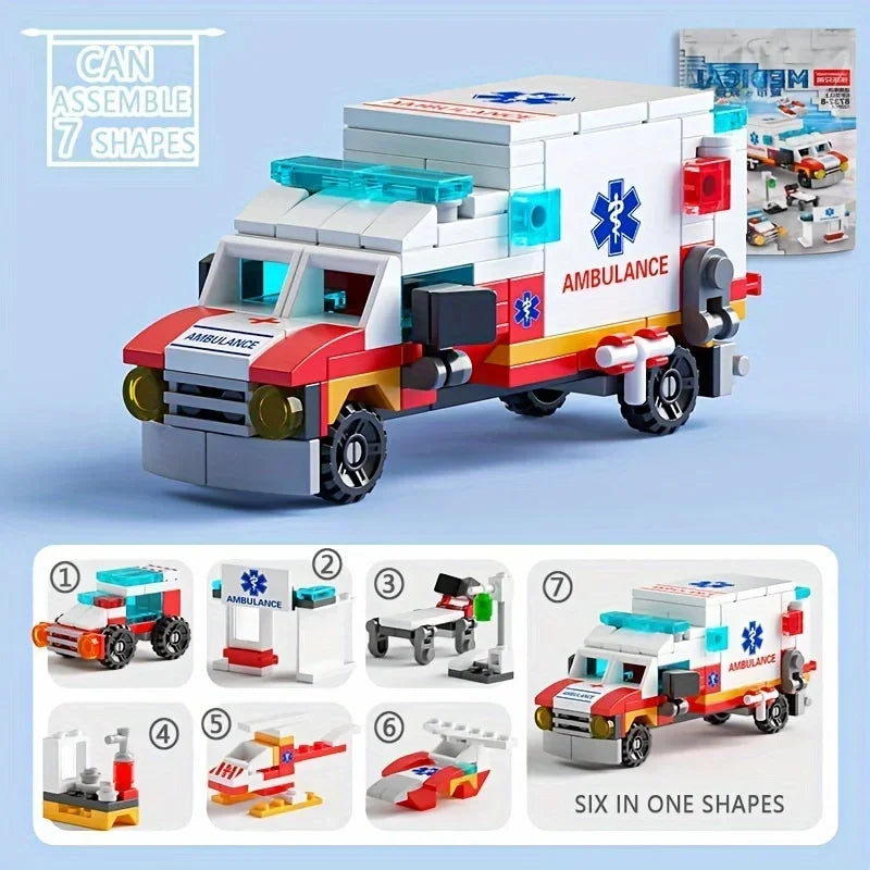 6-in-1 Mini Building Blocks Set - DIY Police, Fire Truck, Castle & More Educational Construction Toy (Ages 6+)