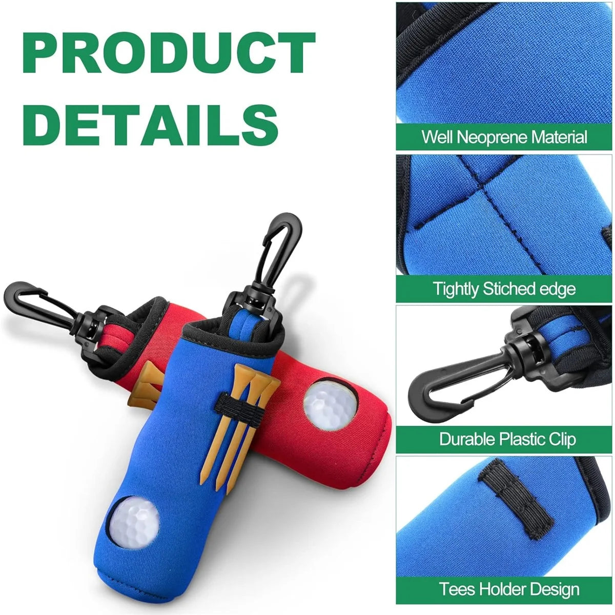 Golf Ball Holder Keychain with Belt Clip - Portable Tee Pouch Carry Bag for Golfers